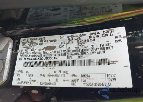 2013 Ford Escape Se z USA, uszkodzony, nr VIN 1FMCU0GX2DUB36015